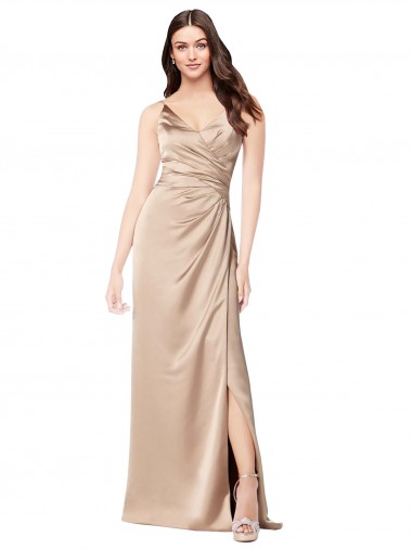 Sleeveless Champagne Pink Spaghetti Straps Low Back Silky Satin A-Line Formal Evening Dress Online