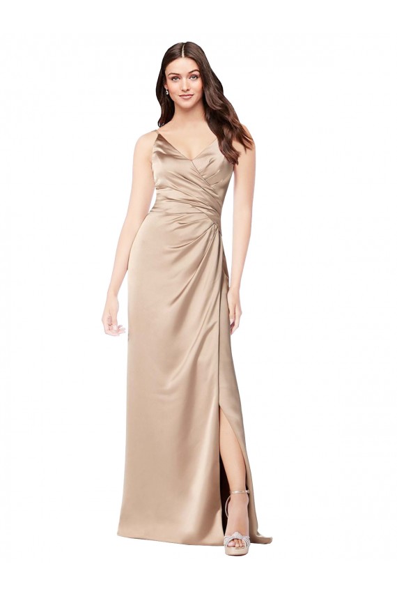 Sleeveless Champagne Pink Spaghetti Straps Low Back Silky Satin A-Line Formal Evening Dress Online