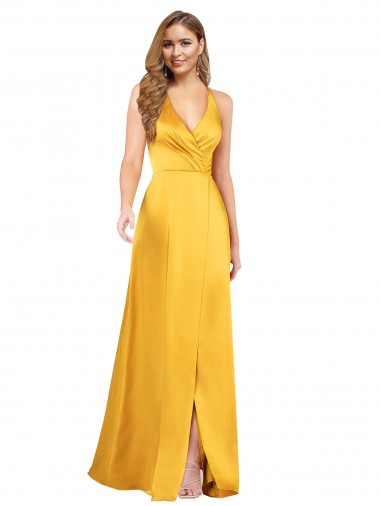 Sleeveless V-Neck Open Back Silky Satin A-Line Formal Dress Online