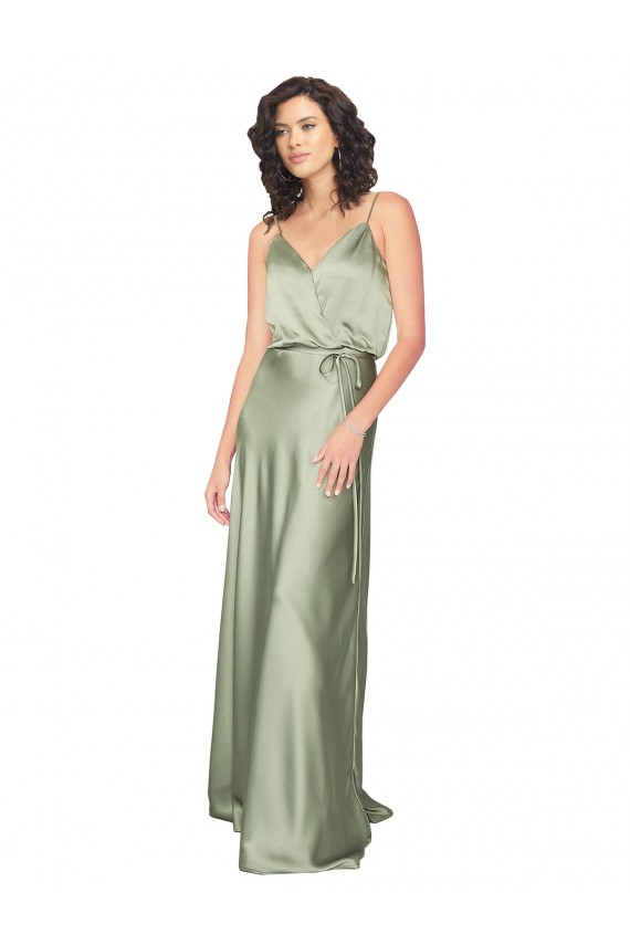 Sleeveless V-Neck V-Back Silky Satin A-Line Formal Evening Dress Online