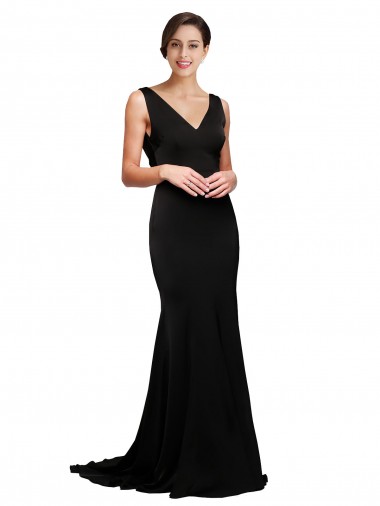 Sleeveless V-Neck Low Back Silky Satin A-Line Formal Evening Dress Online