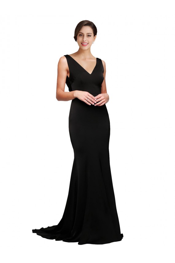 Sleeveless V-Neck Low Back Silky Satin A-Line Formal Evening Dress Online