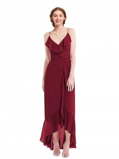 Sleeveless Spaghetti Straps Low Back Soft Chiffon A-Line High Low Evening Dress Online