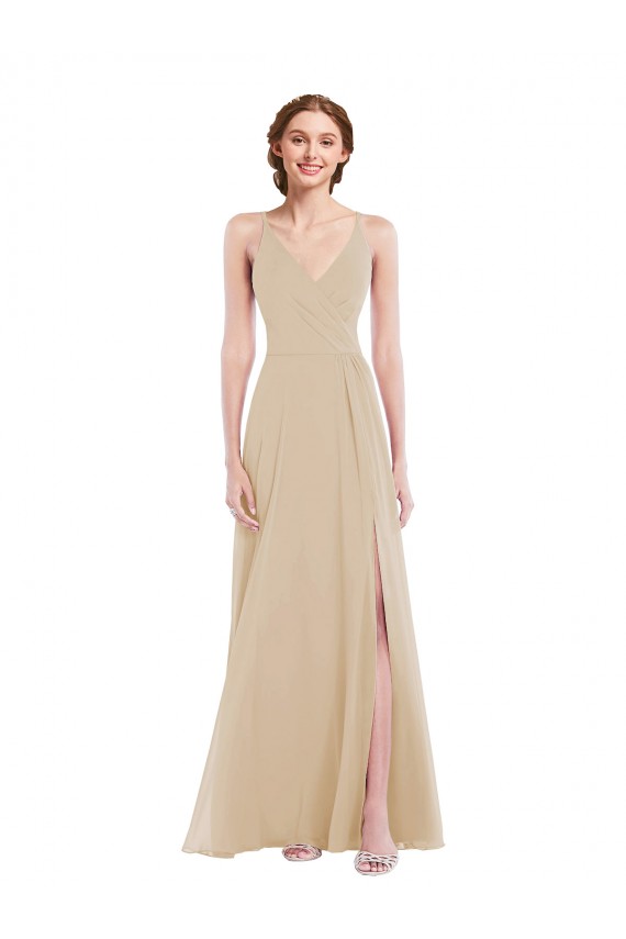 Sleeveless V-Neck Criss Cross Back Soft Chiffon A-Line Semi Formal Evening Dress Online