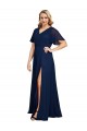 Short Flutter Sleeves V-Neck Soft Chiffon A-Line Plus Size Formal Evening Dress Online
