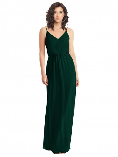 Sleeveless Ever Green V-Neck Low Back Soft Chiffon A-Line Semi Formal Evening Dress Online