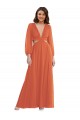 Long Sleeves V-Neck Open Back Soft Chiffon A-Line High Low Evening Dress Online