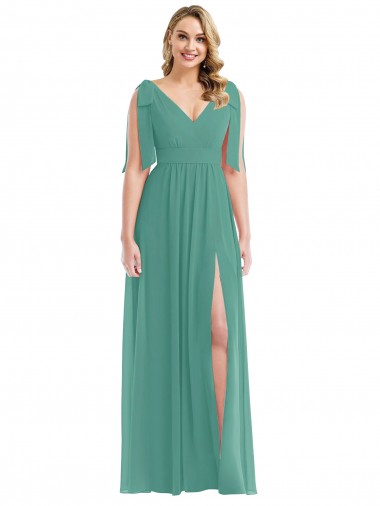 Sleeveless Icelandic Silver V-Neck V-Back Soft Chiffon A-Line Semi Formal Evening Dress Online