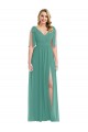 Sleeveless Icelandic Silver V-Neck V-Back Soft Chiffon A-Line Semi Formal Evening Dress Online