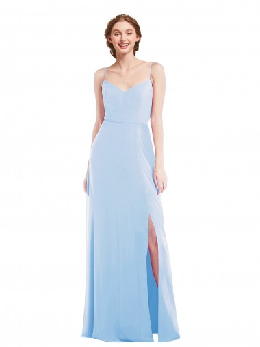 Sleeveless Light Sky Blue Spaghetti Straps Soft Chiffon A-Line Formal Evening Dress Online