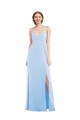 Sleeveless Light Sky Blue Spaghetti Straps Soft Chiffon A-Line Formal Evening Dress Online