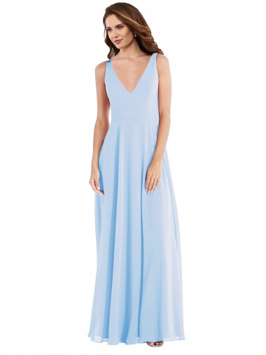 Sleeveless Light Sky Blue V-Neck Soft Chiffon A-Line Semi Formal Evening Dress Online
