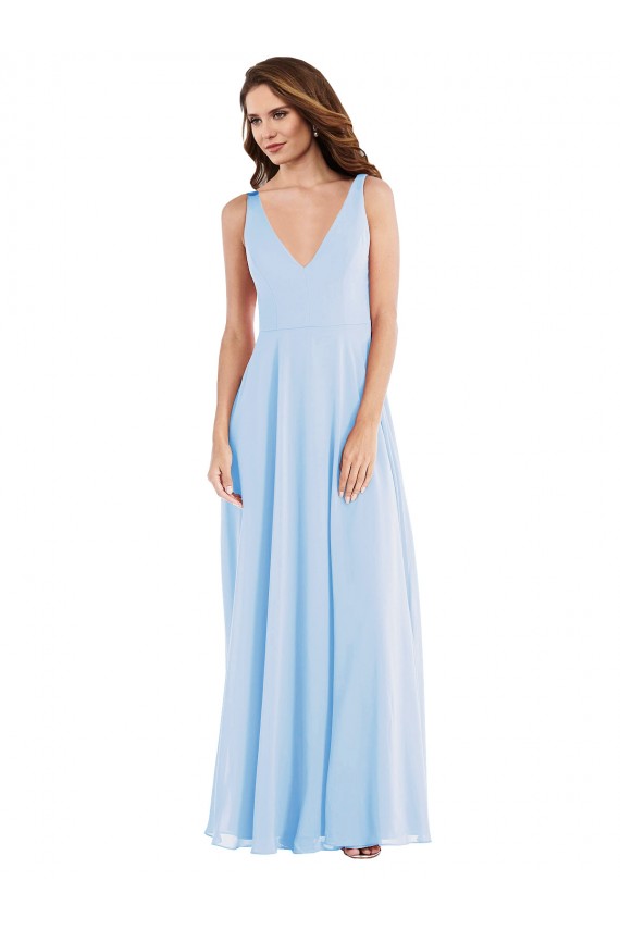Sleeveless Light Sky Blue V-Neck Soft Chiffon A-Line Semi Formal Evening Dress Online