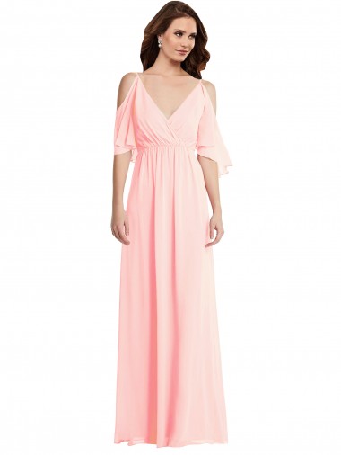 Cold Shoulder V-Neck V-Back Soft Chiffon A-Line Semi Formal Evening Dress Online