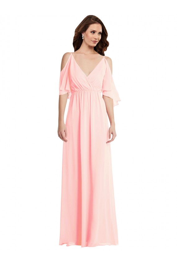 Cold Shoulder V-Neck V-Back Soft Chiffon A-Line Semi Formal Evening Dress Online