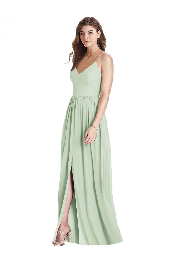 Sleeveless Spaghetti Straps Criss Cross Back Soft Chiffon A-Line Semi Formal Evening Dress Online