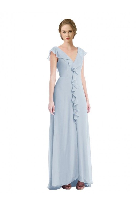 Sleeveless Sea Glass V-Neck V-Back Soft Chiffon A-Line Black Tie Evening Dress Online