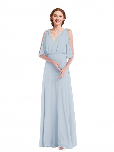 Half Sleeves V-Neck Soft Chiffon A-Line Evening Dress Online