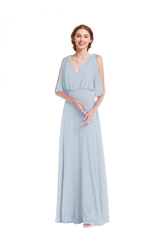 Half Sleeves V-Neck Soft Chiffon A-Line Evening Dress Online