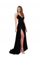 Sleeveless V-Neck Open Back Spandex A-Line Black Tie Evening Dress Online