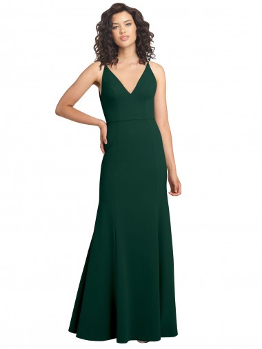 Sleeveless Midnight Green V-Neck V-Back Stretch Crepe A-Line Formal Dress Online