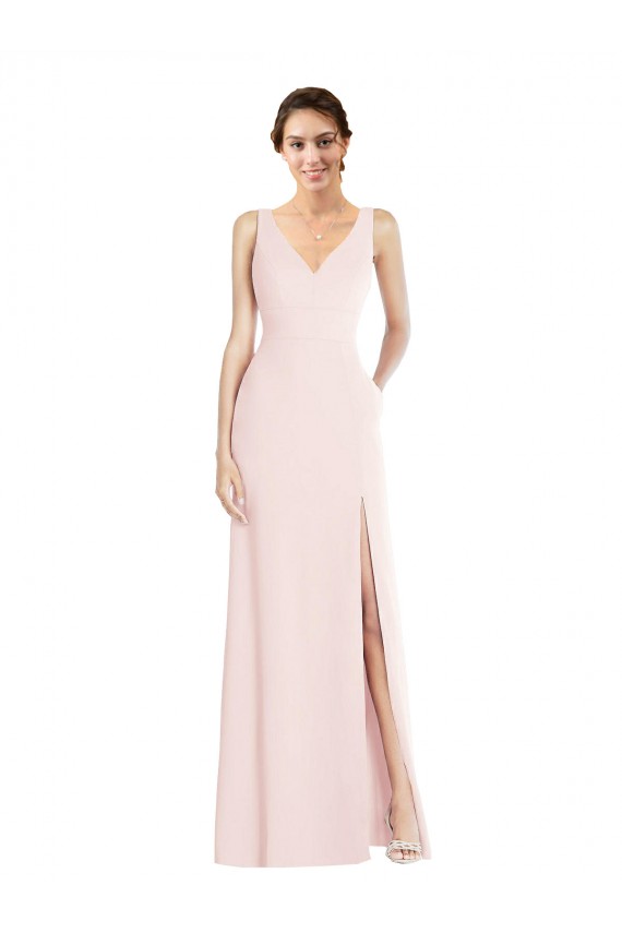 Sleeveless V-Neck Low Back Stretch Crepe A-Line Black Tie Evening Dress Online