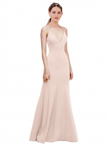 Sleeveless Pink V-Neck V-Back Stretch Crepe A-Line Formal Dress Online