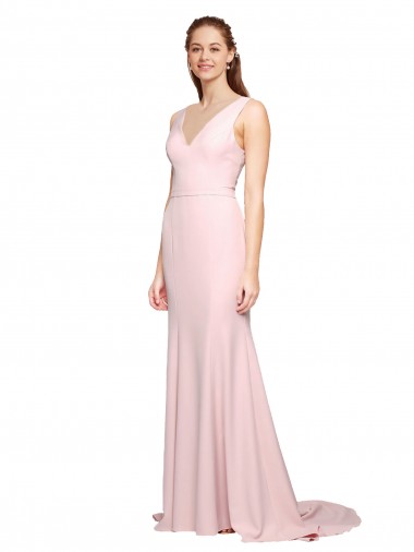 Sleeveless V-Neck V-Back Stretch Crepe A-Line Black Tie Evening Dress Online