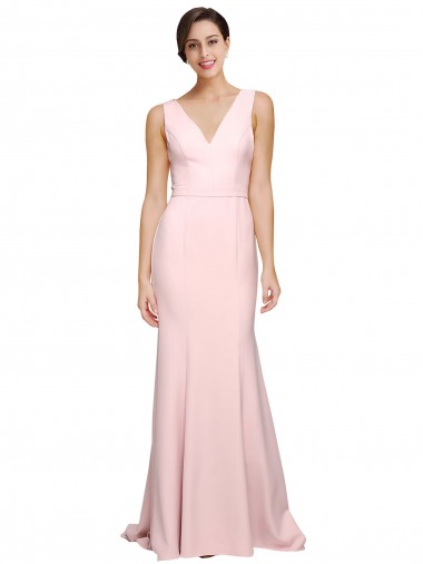 Sleeveless V-Neck V-Back Stretch Crepe A-Line Semi Formal Evening Dress Online