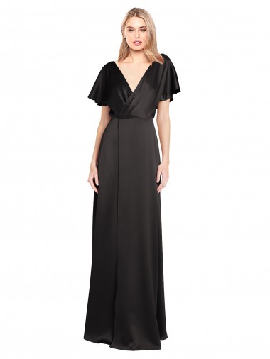 Cap Sleeves V-Neck Open Back Stretch Satin A-Line Evening Dress Online