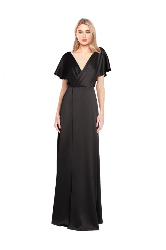 Cap Sleeves V-Neck Open Back Stretch Satin A-Line Evening Dress Online