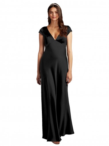 Cap Sleeves V-Neck Keyhole Back Stretch Satin A-Line Formal Evening Dress Online
