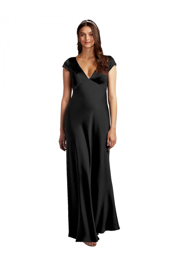Cap Sleeves V-Neck Keyhole Back Stretch Satin A-Line Formal Evening Dress Online