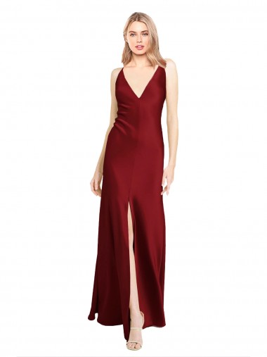 Sleeveless V-Neck V-Back Stretch Satin A-Line Black Tie Evening Dress Online
