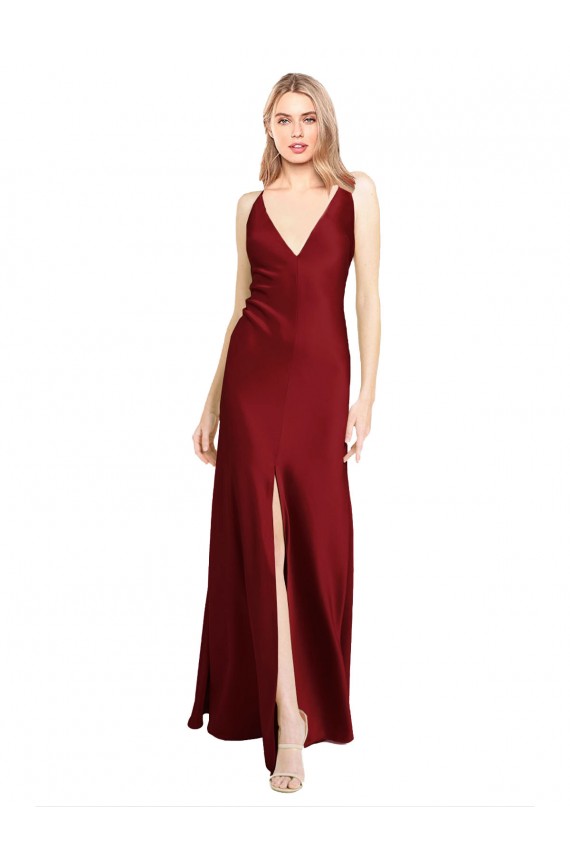 Sleeveless V-Neck V-Back Stretch Satin A-Line Black Tie Evening Dress Online