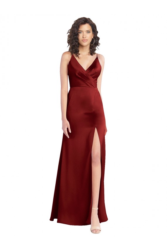 Sleeveless V-Neck V-Back Stretch Satin A-Line Formal Dress Online