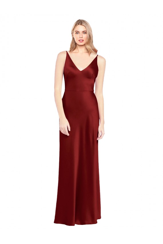 Sleeveless Spaghetti Straps V-Back Stretch Satin A-Line Formal Evening Dress Online