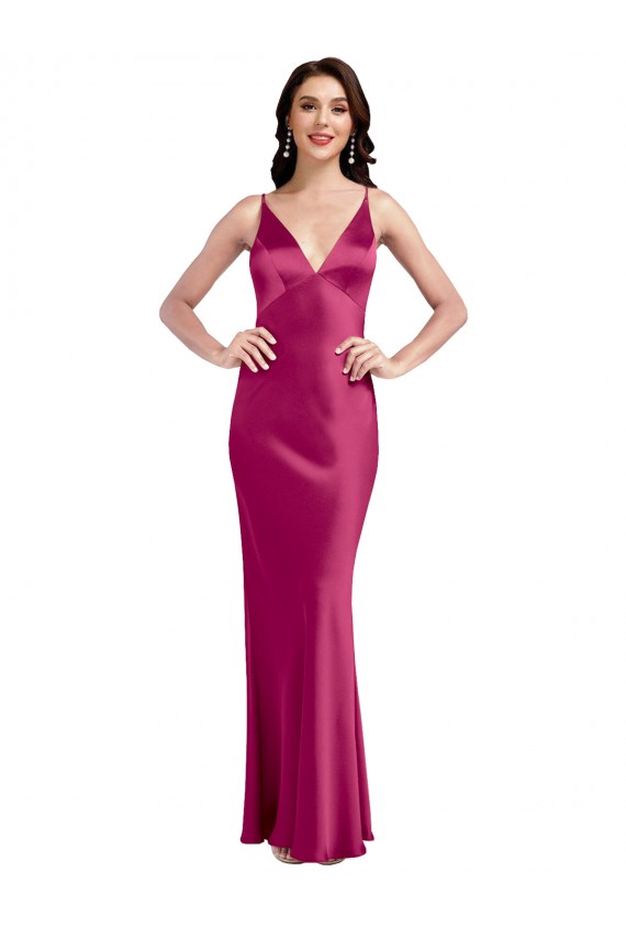Sleeveless Spaghetti Straps Low Back Stretch Satin A-Line Formal Evening Dress Online