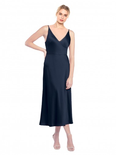 Sleeveless V-Neck V-Back Stretch Satin A-Line Formal Evening Dress Online