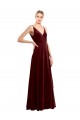 Sleeveless Burgundy V-Neck V-Back Stretch Velvet A-Line Evening Dress Online