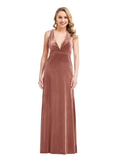 Sleeveless V-Neck Criss Cross Open Back Stretch Velvet A-Line Evening Dress Online