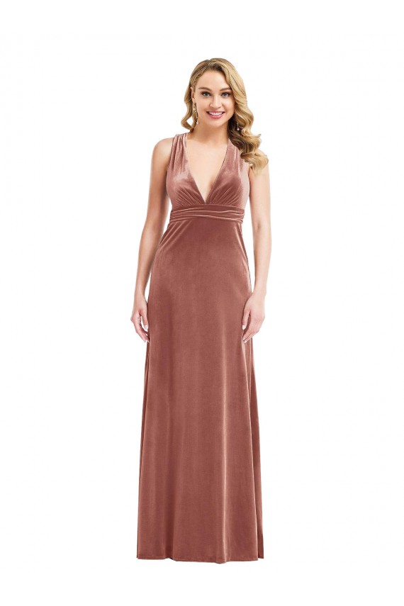 Sleeveless V-Neck Criss Cross Open Back Stretch Velvet A-Line Evening Dress Online