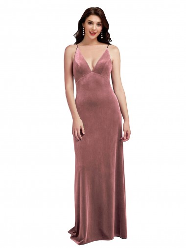Sleeveless Cinnamon Rose V-Neck Low Back Stretch Velvet A-Line Formal Evening Dress Online