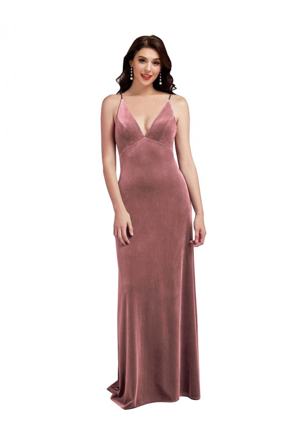 Sleeveless Cinnamon Rose V-Neck Low Back Stretch Velvet A-Line Formal Evening Dress Online