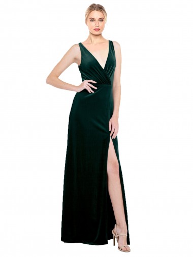 Sleeveless V-Neck V-Back Stretch Velvet A-Line Black Tie Evening Dress Online