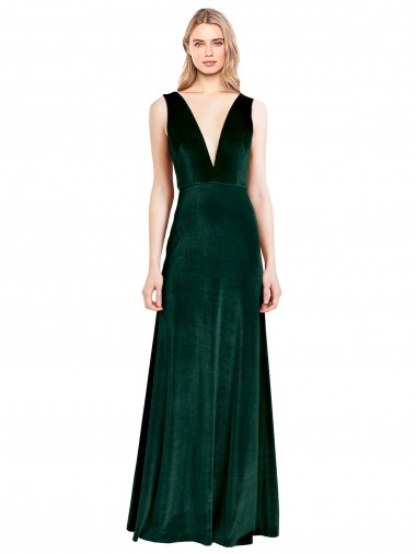Sleeveless V-Neck V-Back Stretch Velvet A-Line Evening Dress Online