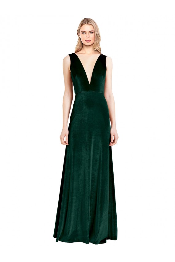 Sleeveless V-Neck V-Back Stretch Velvet A-Line Evening Dress Online