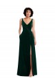 Sleeveless Dark Green V-Neck V-Back Stretch Velvet A-Line Evening Dress Online