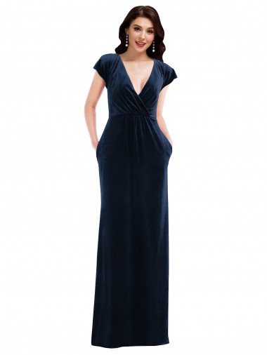 Flutter Sleeves V-Neck Stretch Velvet A-Line Formal Dress Online