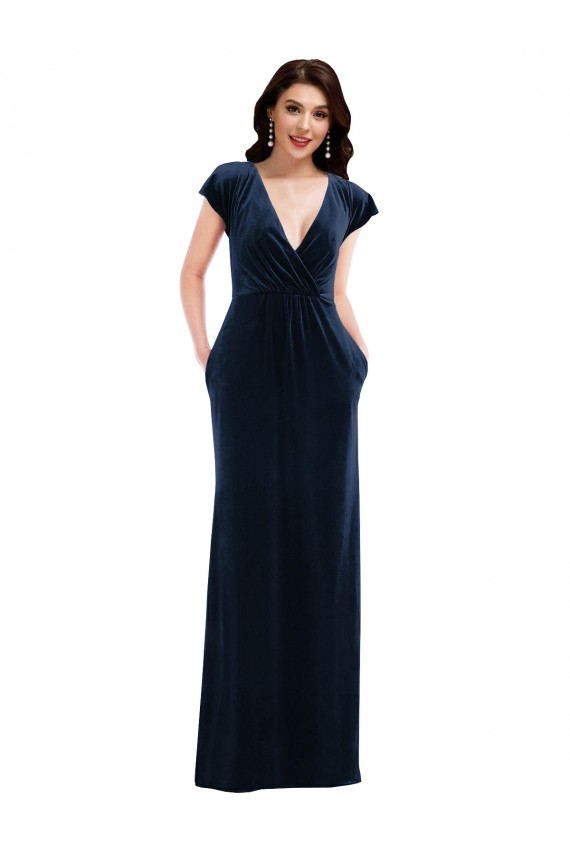 Flutter Sleeves V-Neck Stretch Velvet A-Line Formal Dress Online